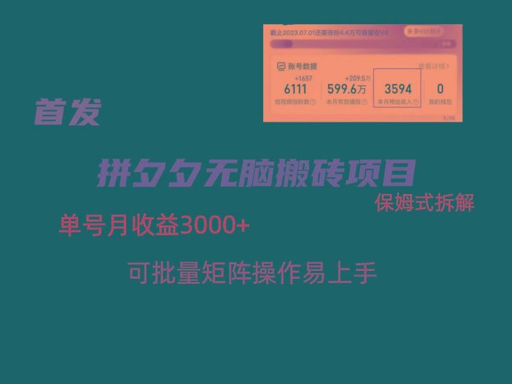 拼夕夕无脑搬砖，单号稳定收益3000+，保姆式拆解-云创智库