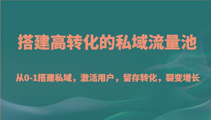 搭建高转化的私域流量池 从0-1搭建私域，激活用户，留存转化，裂变增长(20节课)-云创智库