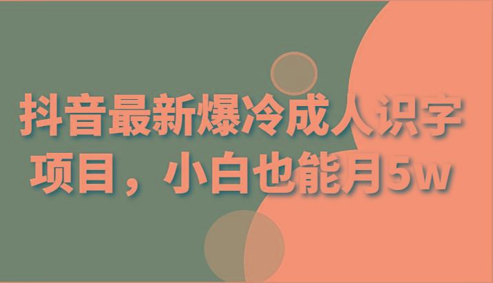 抖音最新爆冷成人识字项目，小白也能月5w-云创智库