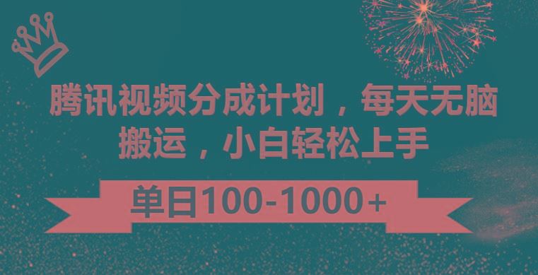 腾讯视频分成计划最新玩法，无脑搬运，日入100-1000-云创智库
