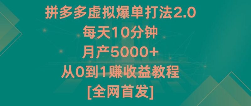 拼多多虚拟爆单打法2.0，每天10分钟，月产5000+，从0到1赚收益教程-云创智库