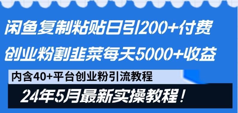闲鱼复制粘贴日引200+付费创业粉，24年5月最新方法！割韭菜日稳定5000+收益-云创智库