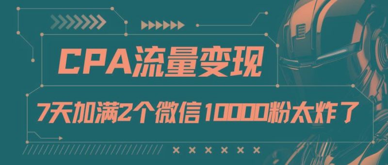CPA流量变现，7天加满两个微信10000粉-云创智库