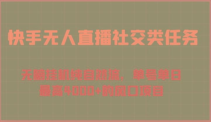 快手无人直播社交类任务：无脑挂机纯自然流，单号单日最高4000+的风口项目-云创智库