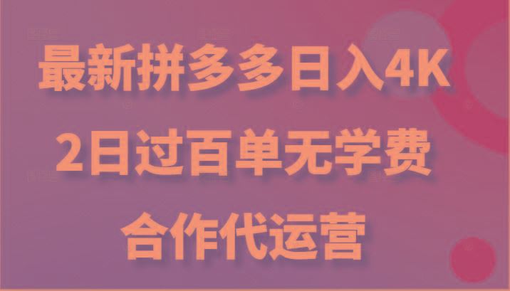 最新拼多多，日入4K+，2日过百单无学费，合作代运营-云创智库