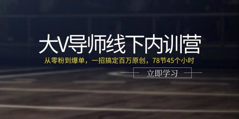 大V导师线下内训营：从零粉到爆单，一招搞定百万原创(78节45个小时)-云创智库