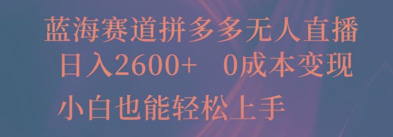 蓝海赛道拼多多无人直播，日入2600+，0成本变现，小白也能轻松上手-云创智库