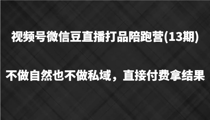 视频号微信豆直播打品陪跑(13期)，不做不自然流不做私域，直接付费拿结果-云创智库