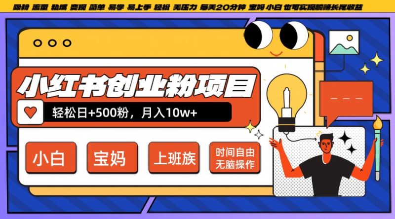 小红书创业粉日+500，月入10W+，无脑操作，每天20分钟-云创智库