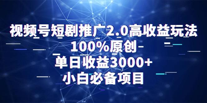 视频号短剧推广2.0高收益玩法，100%原创，单日收益3000+，小白必备项目-云创智库