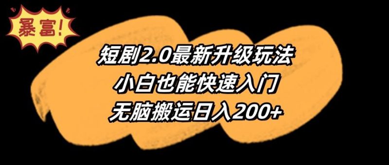 (9375期)短剧2.0最新升级玩法，小白也能快速入门，无脑搬运日入200+-云创智库