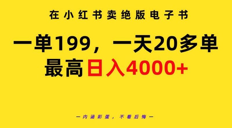 (9401期)在小红书卖绝版电子书，一单199 一天最多搞20多单，最高日入4000+教程+资料-云创智库