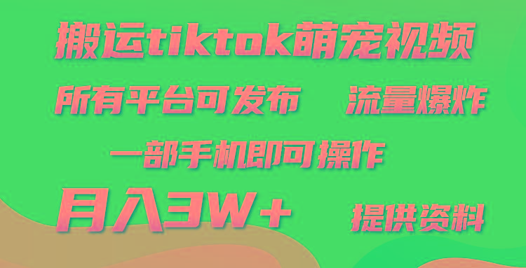 (9618期)搬运Tiktok萌宠类视频，一部手机即可。所有短视频平台均可操作，月入3W+-云创智库