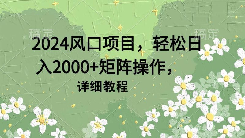 (9652期)2024风口项目，轻松日入2000+矩阵操作，详细教程-云创智库