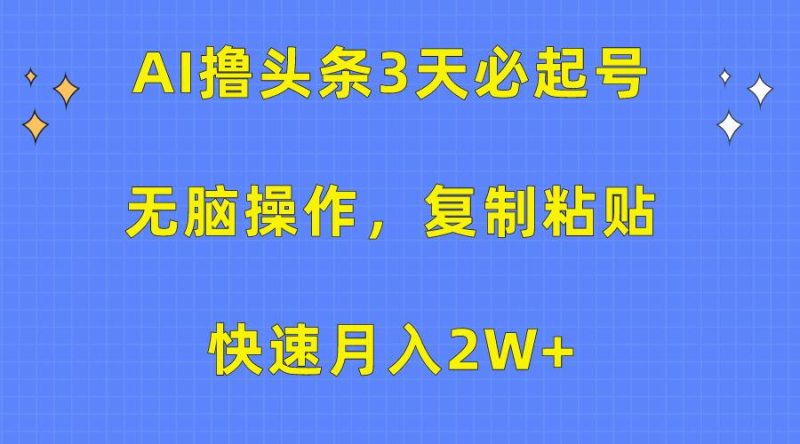(10043期)AI撸头条3天必起号，无脑操作3分钟1条，复制粘贴快速月入2W+-云创智库