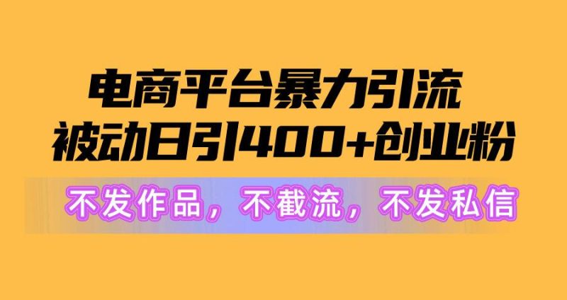 电商平台暴力引流,被动日引400+创业粉不发作品，不截流，不发私信-云创智库