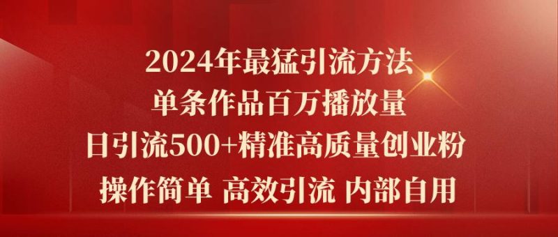 2024年最猛暴力引流方法，单条作品百万播放 单日引流500+高质量精准创业粉-云创智库