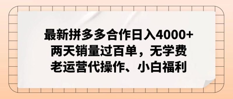最新拼多多合作日入4000+两天销量过百单，无学费、老运营代操作、小白福利-云创智库