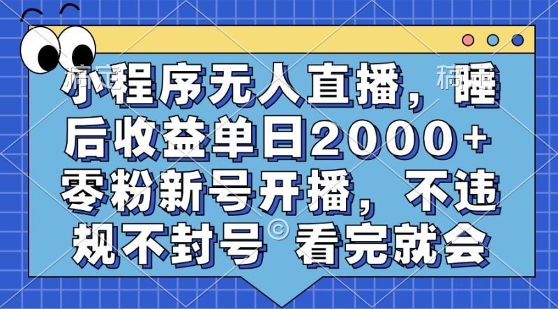 小程序无人直播，睡后收益单日2000+ 零粉新号开播，不违规不封号 看完就会-云创智库