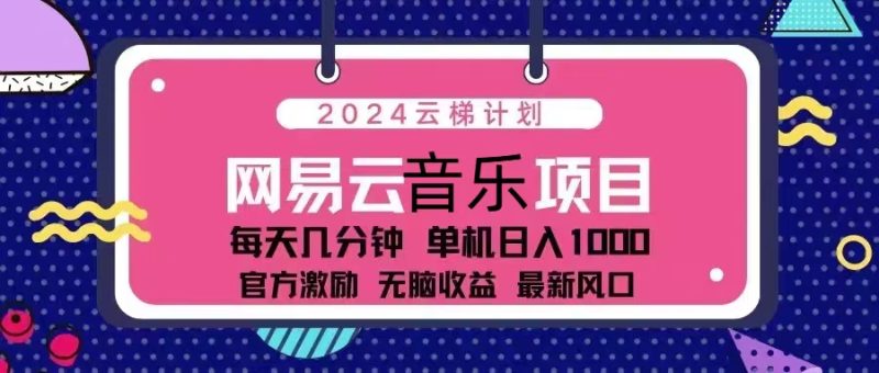 2024云梯计划 网易云音乐项目：每天几分钟 单机日入1000 官方激励 无脑…-云创智库