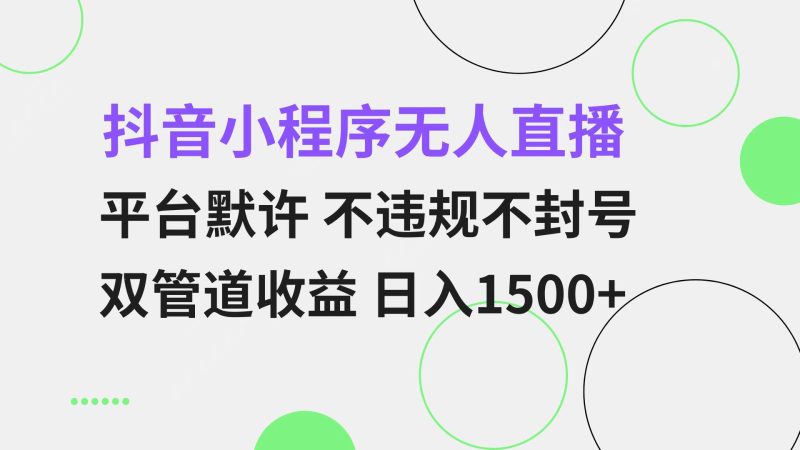 抖音小程序无人直播 平台默许 不违规不封号 双管道收益 日入1500+ 小白…-云创智库