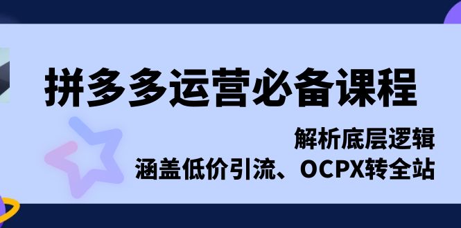 拼多多运营必备课程，解析底层逻辑，涵盖低价引流、OCPX转全站-云创智库