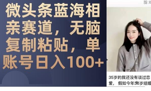 微头条蓝海相亲赛道，无脑复制粘贴，单账号日入100+-云创智库