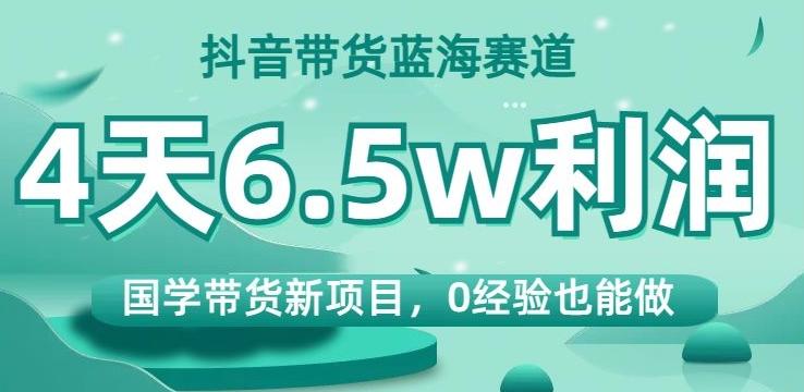 抖音带货蓝海赛道，国学带货新项目，0经验也能做，4天6.5w利润【揭秘】-云创智库