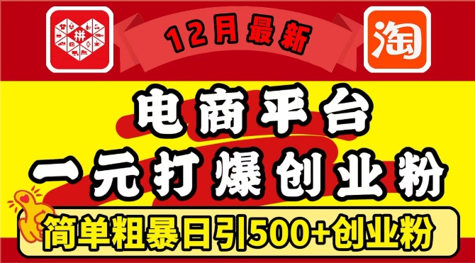 12月最新：电商平台1元打爆创业粉，简单粗暴日引500+精准创业粉，轻松月入过W【揭秘】-云创智库