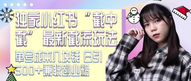 最新小红书截流玩法 独家截中截 单号成本几块钱 日引500+CY粉JZ粉-云创智库