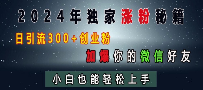 2024年独家涨粉秘籍，日引流300+创业粉，加爆你的微信好友，小白也能轻松上手-云创智库