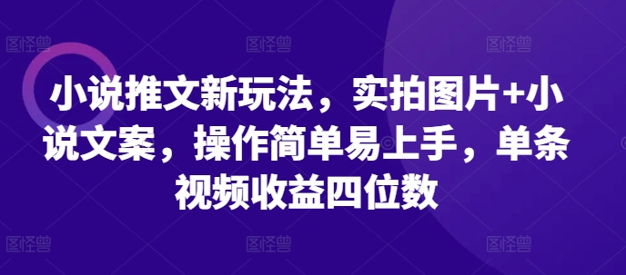 小说推文新玩法，实拍图片+小说文案，操作简单易上手，单条视频收益四位数-云创智库