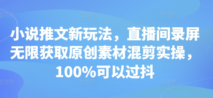 小说推文新玩法，直播间录屏无限获取原创素材混剪实操，100%可以过抖-云创智库