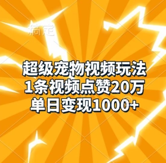 超级宠物视频玩法，1条视频点赞20万，单日变现1k-云创智库