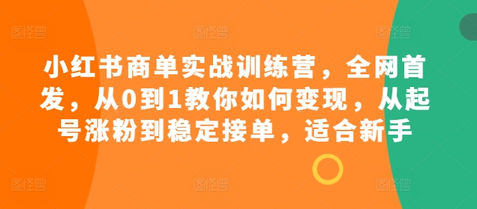 小红书商单实战训练营，全网首发，从0到1教你如何变现，从起号涨粉到稳定接单，适合新手-云创智库