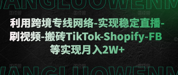 利用跨境专线网络-实现稳定直播-刷视频-搬砖TikTok-Shopify-FB等实现月入2W+【揭秘】-云创智库