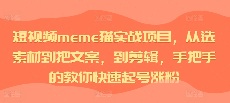 短视频meme猫实战项目，从选素材到把文案，到剪辑，手把手的教你快速起号涨粉-云创智库