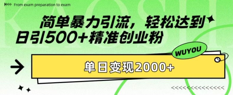 简单暴力引流，轻松达到日引500+精准创业粉，单日变现2k【揭秘】-云创智库