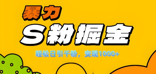 单人单机日引千粉，变现1k+，S粉流量掘金计划攻略【揭秘】-云创智库