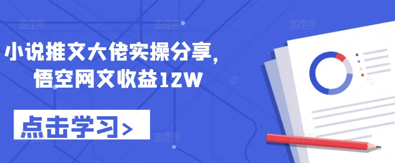 小说推文大佬实操分享，悟空网文收益12W-云创智库
