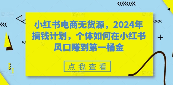 小红书电商无货源，2024年搞钱计划，个体如何在小红书风口赚到第一桶金-云创智库