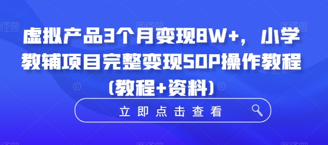 虚拟产品3个月变现8W+，小学教辅项目完整变现SOP操作教程(教程+资料)-云创智库