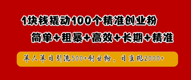 1块钱撬动100个精准创业粉，简单粗暴高效长期精准，单人单日引流500+创业粉，日变现2k【揭秘】-云创智库