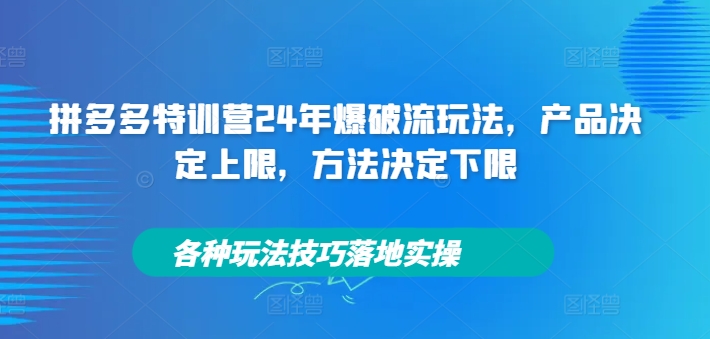 拼多多特训营24年爆破流玩法，产品决定上限，方法决定下限，各种玩法技巧落地实操-云创智库