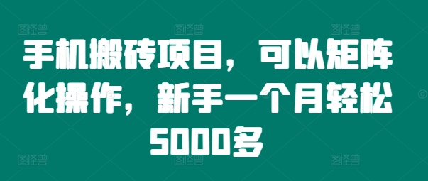 手机搬砖项目，可以矩阵化操作，新手一个月轻松5000多-云创智库
