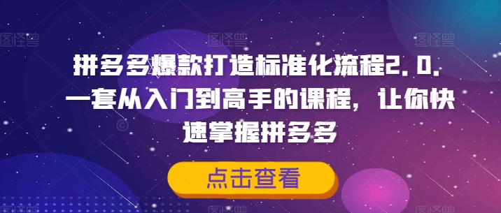 拼多多爆款打造标准化流程2.0，一套从入门到高手的课程，让你快速掌握拼多多-云创智库