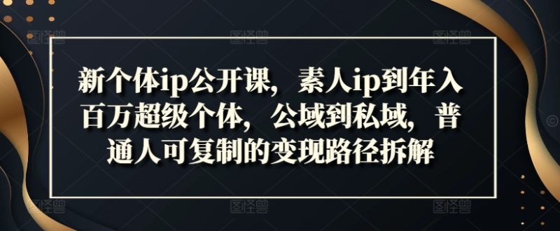 新个体ip公开课，素人ip到年入百万超级个体，公域到私域，普通人可复制的变现路径拆解-云创智库