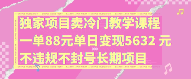 独家项目卖冷门教学课程一单88元单日变现5632元违规不封号长期项目【揭秘】-云创智库