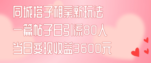 同城搭子相亲新玩法一篇帖子引流80人当日变现3600元(项目教程+实操教程)【揭秘】-云创智库