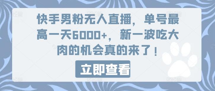 快手男粉无人直播，单号最高一天6000+，新一波吃大肉的机会真的来了-云创智库